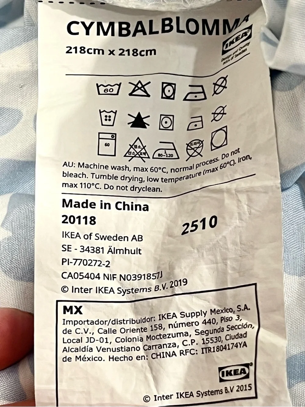EUC IKEA Blue Floral Recycled Polyester Queen Sz Duvet Cover Only